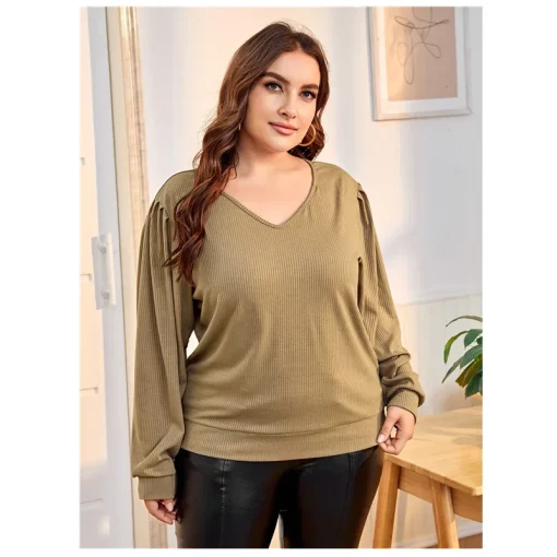 Plus Size Puff Sleeve V-Neck Blouse 8XL