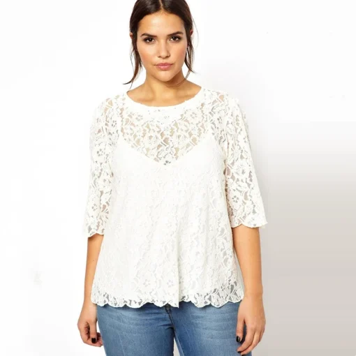 Plus Size Lace Blouse White Button Back 6XL-8XL - Image 2