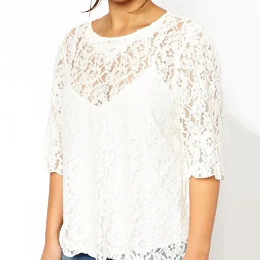 Plus Size Lace Blouse White Button Back 6XL-8XL - Image 3