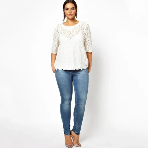 Plus Size Lace Blouse White Button Back 6XL-8XL - Image 4