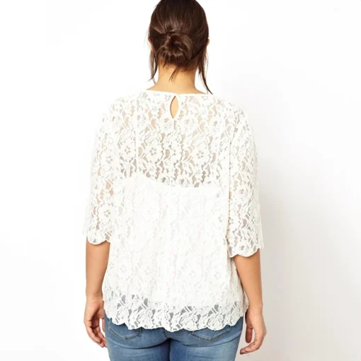 Plus Size Lace Blouse White Button Back 6XL-8XL