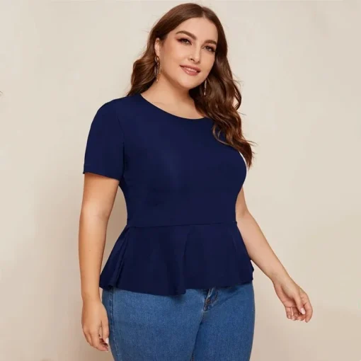 Plus Size Blue Peplum Ruffle Blouse 8XL - Image 4