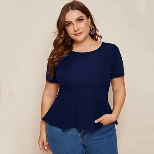 Plus Size Blue Peplum Ruffle Blouse 8XL - Image 5