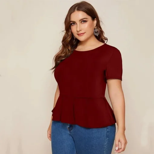 Plus Size Peplum Keyhole Blouse