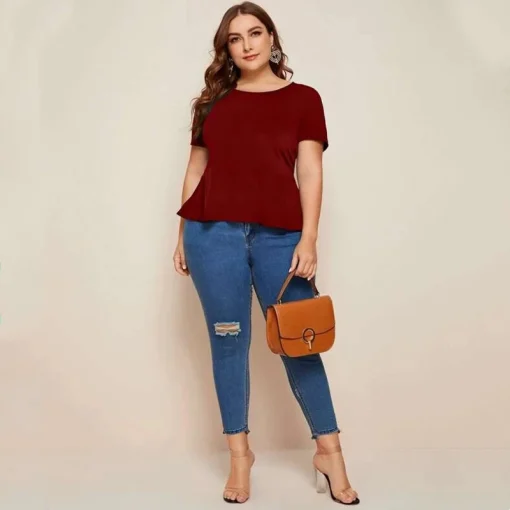 Plus Size Peplum Keyhole Blouse - Image 3