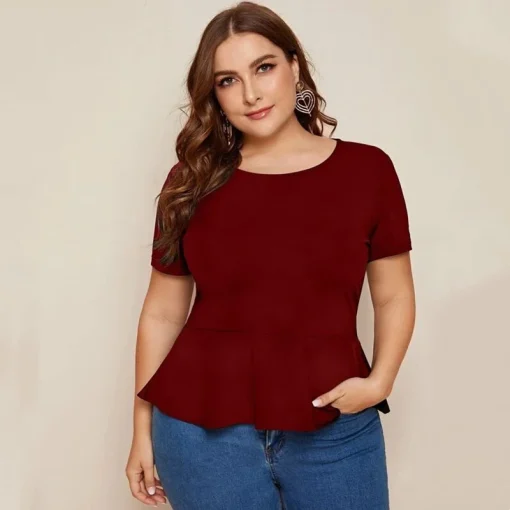 Plus Size Peplum Keyhole Blouse - Image 4