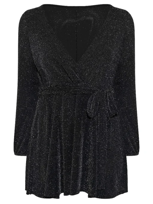 Plus Size Black Glitter Wrap Top 7XL - Image 5