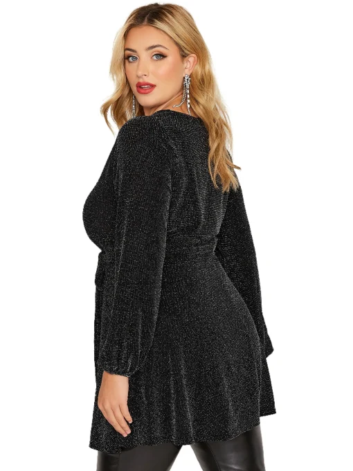 Plus Size Black Glitter Wrap Top 7XL - Image 2