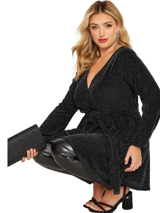 Plus Size Black Glitter Wrap Top 7XL - Image 3