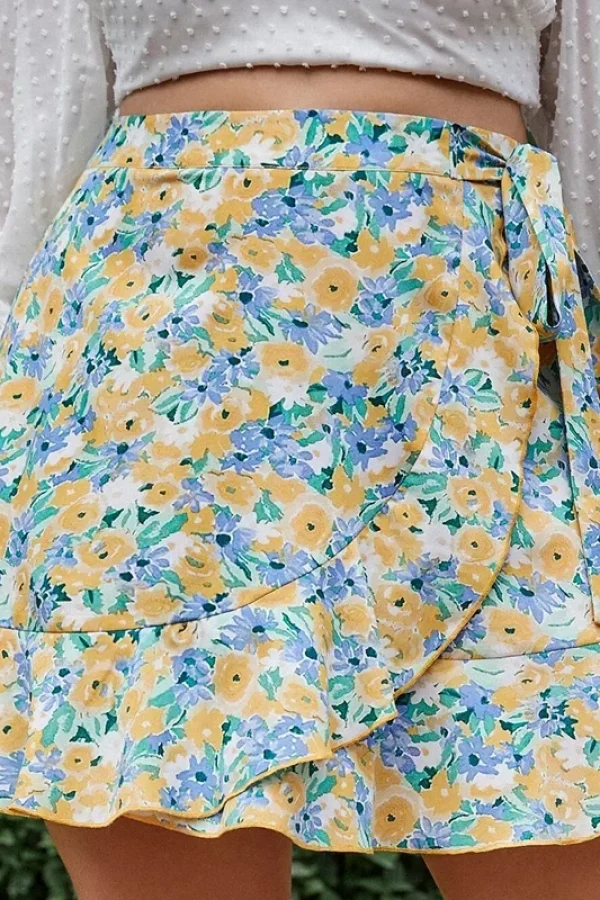 Plus Size Floral Wrap Skirt 6XL 7XL Elastic Waist