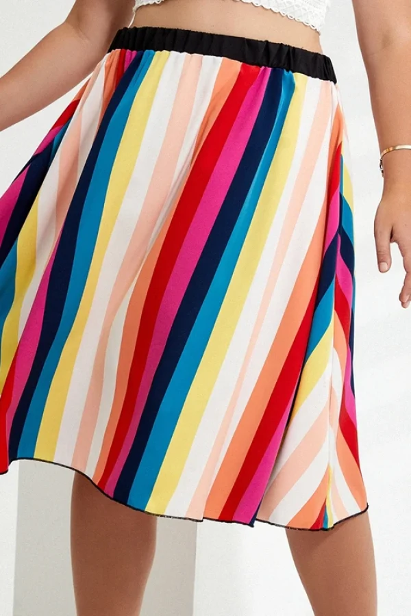 Plus Size Floral Stripe A-Line Midi Skirt 6XL
