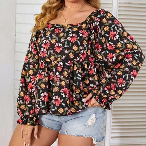 Plus Size Floral Peplum Blouse - Image 3