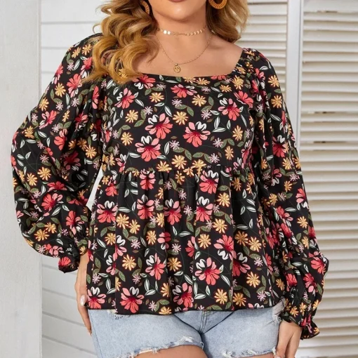 Plus Size Floral Peplum Blouse - Image 4