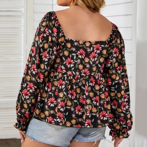 Plus Size Floral Peplum Blouse - Image 2