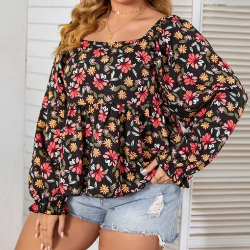 Plus Size Floral Peplum Blouse - Image 3