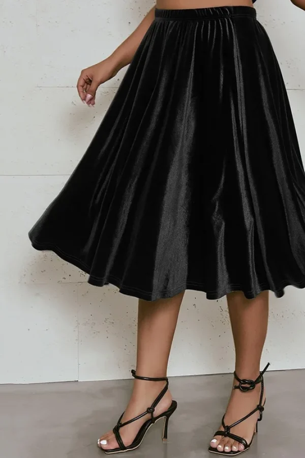 Plus Size Velvet A-line Midi Skirt