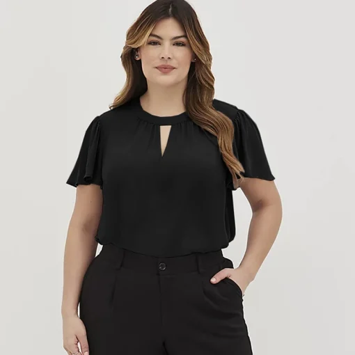 Plus Size Keyhole Blouse - Ruffle Sleeve - Image 2