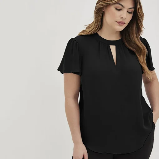 Plus Size Keyhole Blouse - Ruffle Sleeve