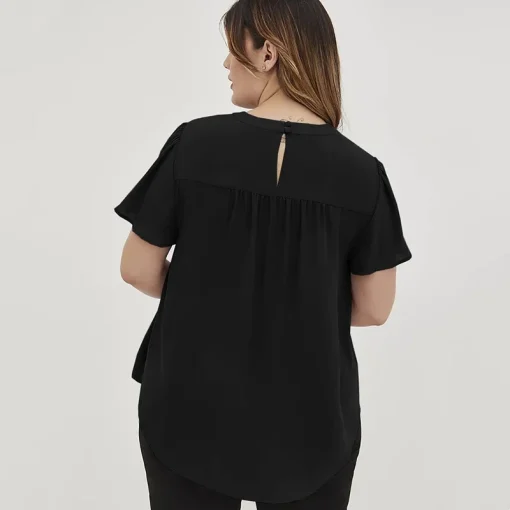 Plus Size Keyhole Black Blouse - Image 2