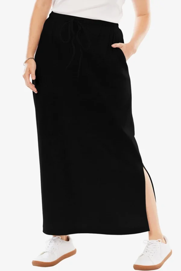 Plus Size Black Drawstring Long Skirt 6XL 7XL