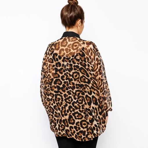 Plus Size Leopard Print Chiffon Blouse - Image 2