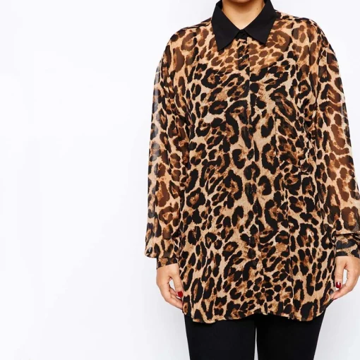 Plus Size Leopard Print Chiffon Blouse - Image 3