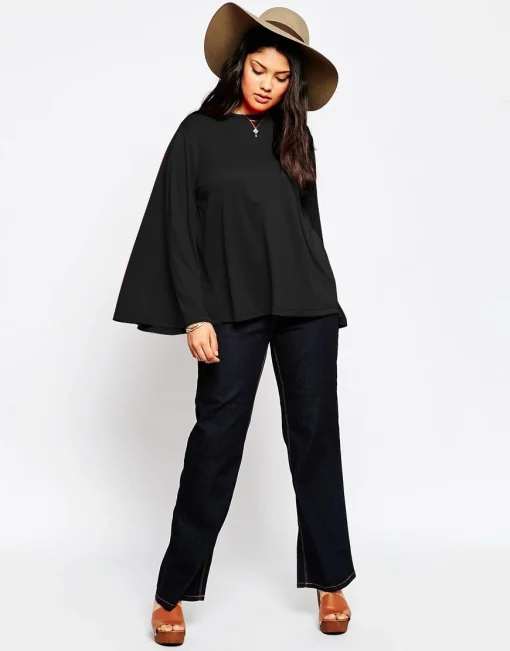 Plus Size Flare Sleeve Black Tee 7XL - Image 2