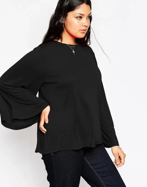 Plus Size Flare Sleeve Black Tee 7XL - Image 3