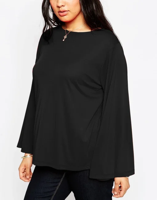 Plus Size Flare Sleeve Black Tee 7XL - Image 4