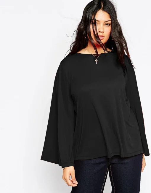 Plus Size Flare Sleeve Black Tee 7XL