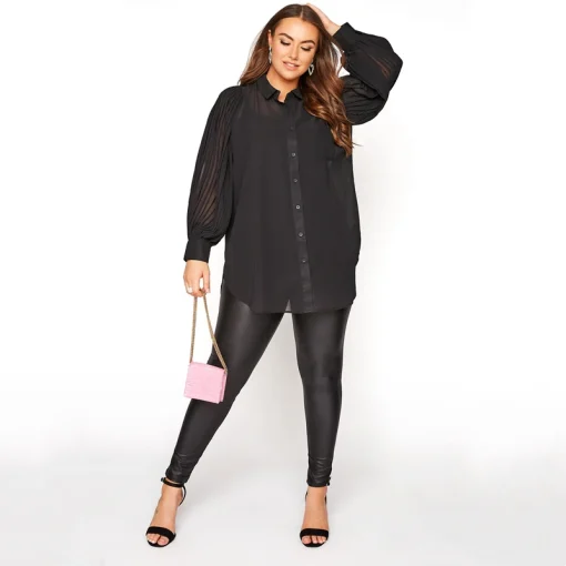 Plus Size Black Pleat Sleeve Tunic 6XL 7XL - Image 2