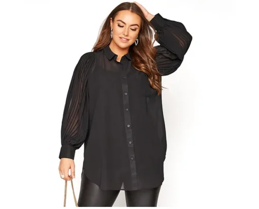 Plus Size Black Pleat Sleeve Tunic 6XL 7XL - Image 5