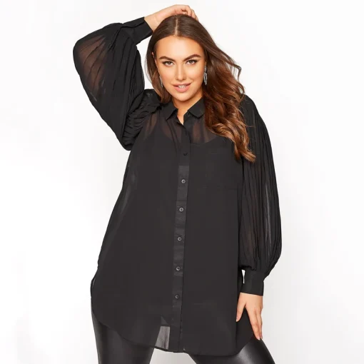 Plus Size Black Pleat Sleeve Tunic 6XL 7XL