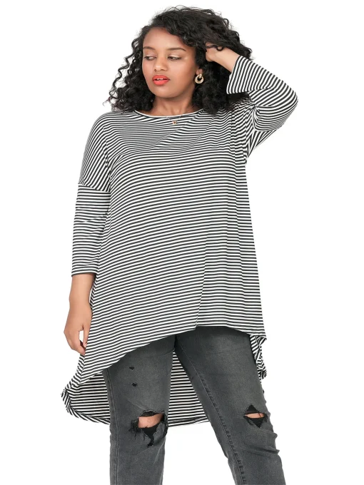 Plus Size Black & White Stripe Hi-Low Tunic 7XL 8XL - Image 2