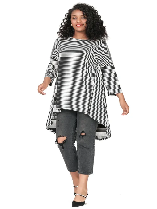 Plus Size Black & White Stripe Hi-Low Tunic 7XL 8XL - Image 3