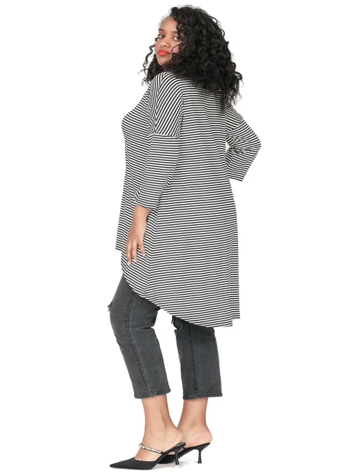 Plus Size Black & White Stripe Hi-Low Tunic 7XL 8XL - Image 4