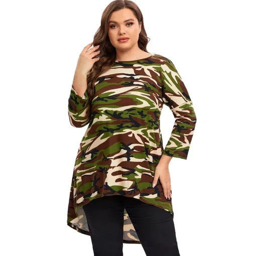 Plus Size Camouflage Hi-Low Tunic Top 6XL - Image 2