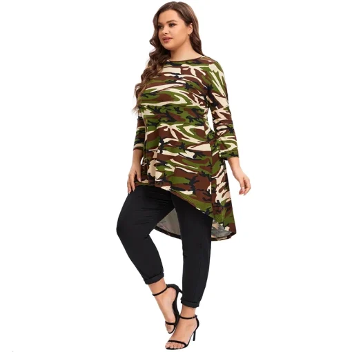 Plus Size Camouflage Hi-Low Tunic Top 6XL - Image 5