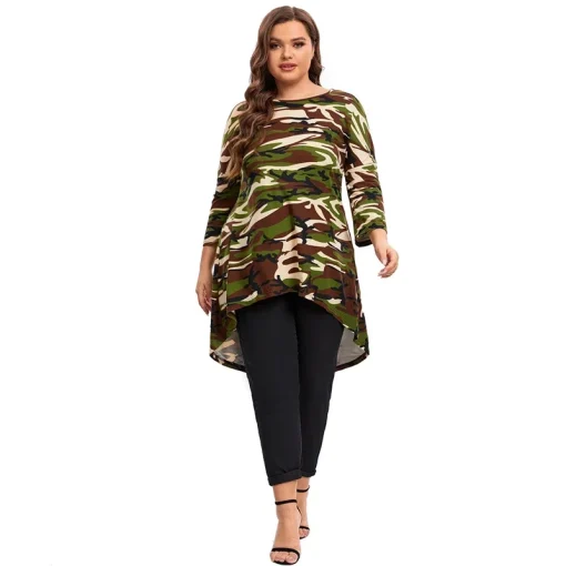 Plus Size Camouflage Hi-Low Tunic Top 6XL - Image 6