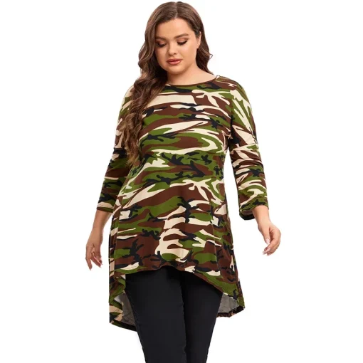 Plus Size Camouflage Hi-Low Tunic Top 6XL