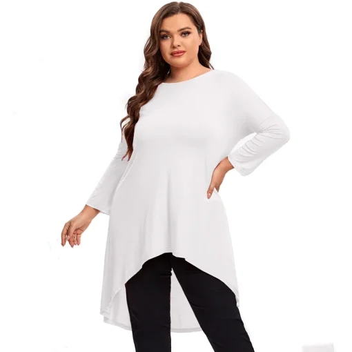 Plus Size Hi-Low Swing Blouse Long Sleeve - Image 2