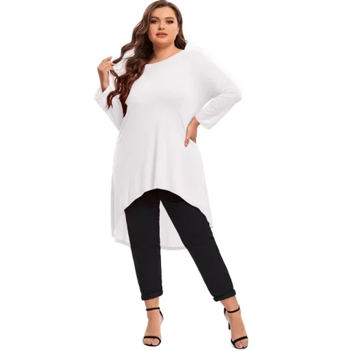 Plus Size Hi-Low Swing Blouse Long Sleeve - Image 5