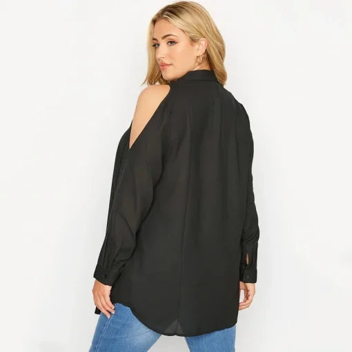 Plus Size Cold Shoulder Button Blouse - Image 2