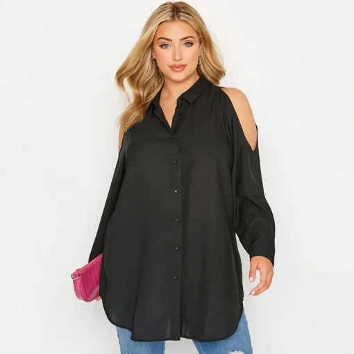 Plus Size Cold Shoulder Button Blouse - Image 3