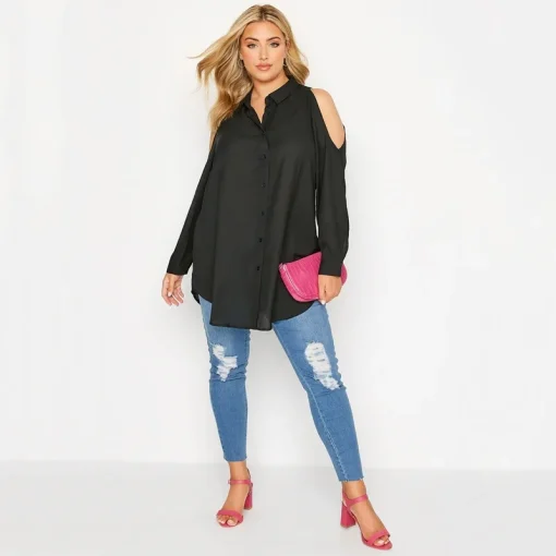 Plus Size Cold Shoulder Button Blouse - Image 4