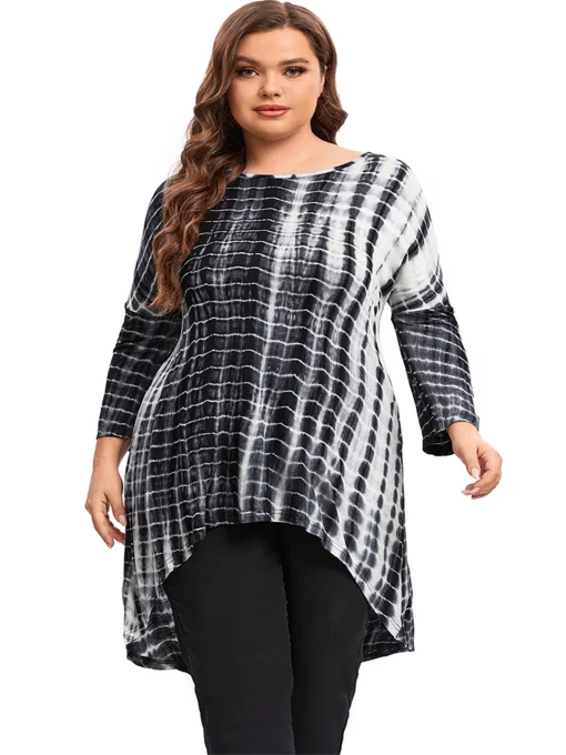 Plus Size Tie-Dye Hi-Low Swing Blouse