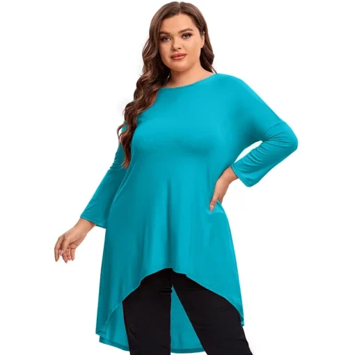 Plus Size Long Sleeve Hi-Low Swing Tunic - Image 2