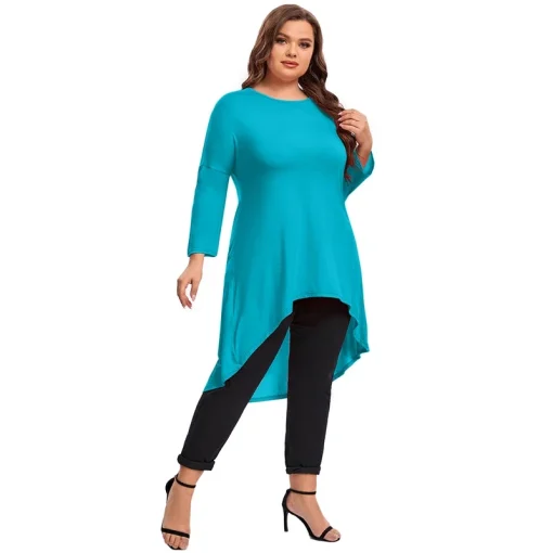 Plus Size Long Sleeve Hi-Low Swing Tunic - Image 5