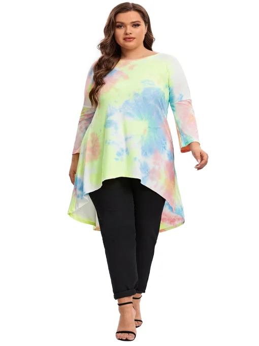 Plus Size Tie Dye Hi Low Tunic Top - Image 3