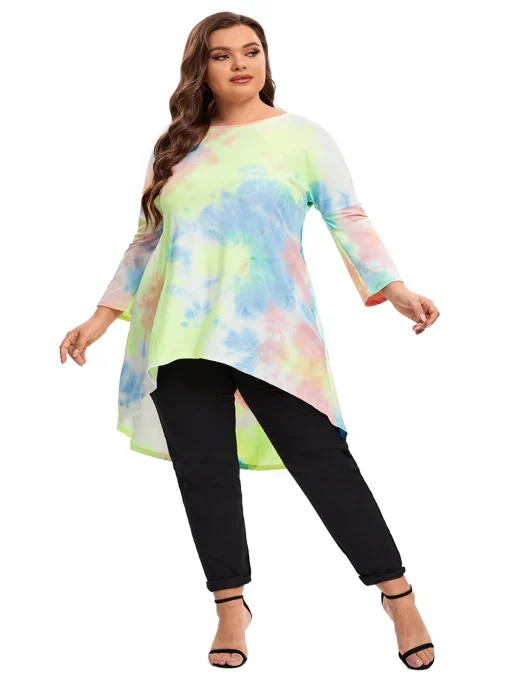 Plus Size Tie Dye Hi Low Tunic Top - Image 4